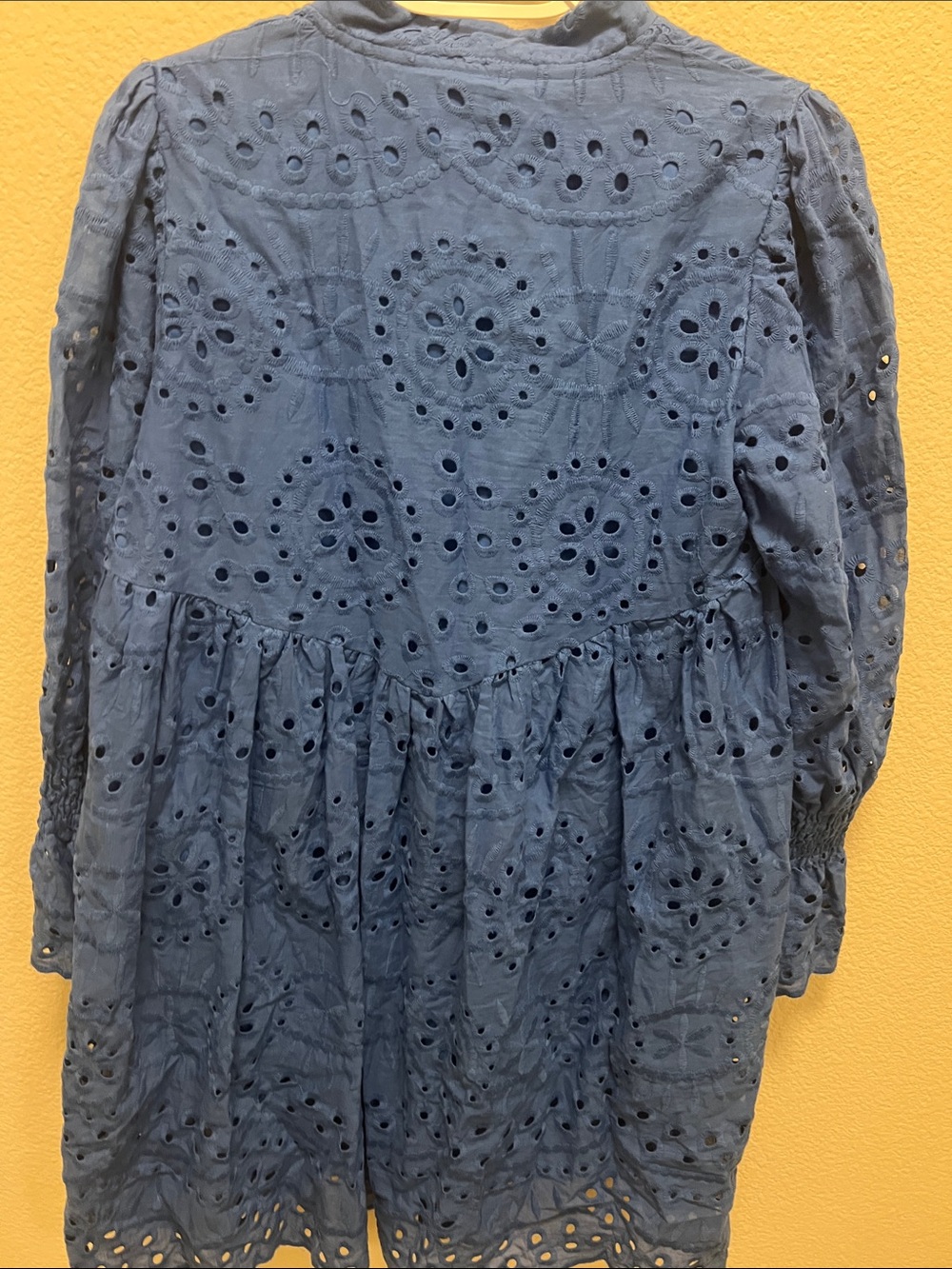 Eyelet Lace Midi Dress Sz L V Neck Puff 3/4 Sleeve boho summer lined - Picture 5 of 5